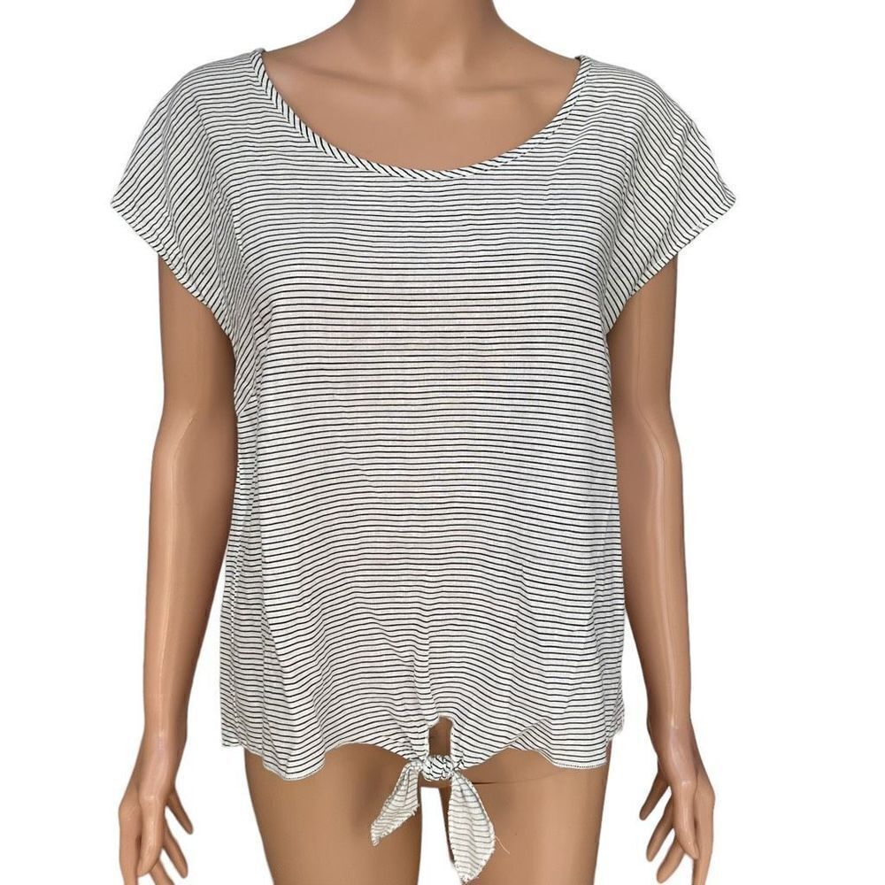 Cynthia Rowley linen blend striped top blouse front tie size M